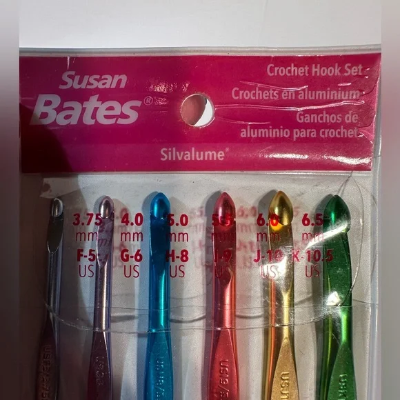 Susan Bates Silvalume Crochet Hook Set F-K 3.75mm 4.0mm 5.0mm 5.5mm 6.0mm 6.5mm - Picture 3 of 8